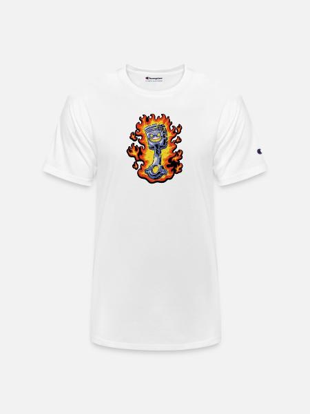 Flaming Piston Mascot - Champion Unisex T-Shirt - white