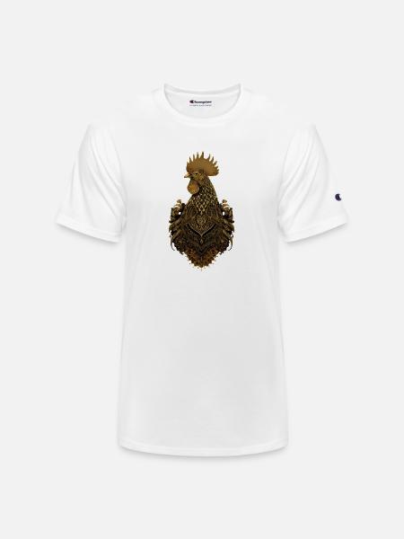 Golden ornate rooster art - Champion Unisex T-Shirt - white