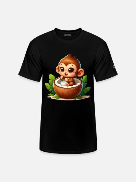 Monkey Relaxing Inside Coconut - Champion Unisex T-Shirt - black