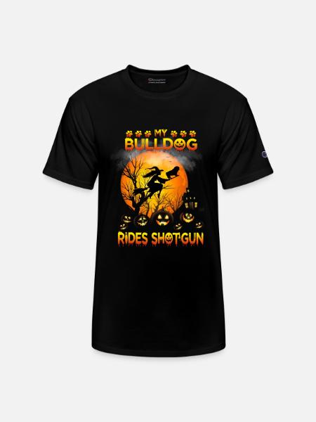 My Bulldog Riding Broom - Champion Unisex T-Shirt - black