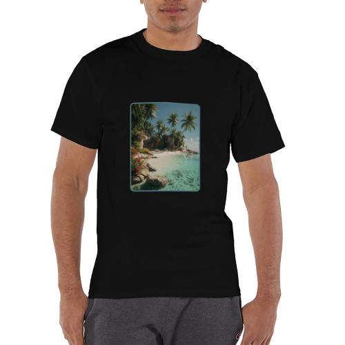Serene Tropical Beach Floral Design - Champion Unisex T-Shirt