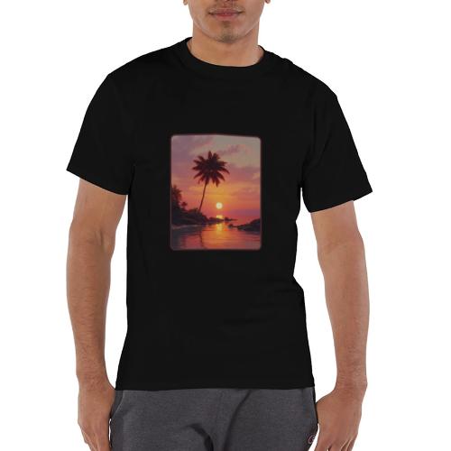 Tropical Beach Sunset Palm Design - Champion Unisex T-Shirt