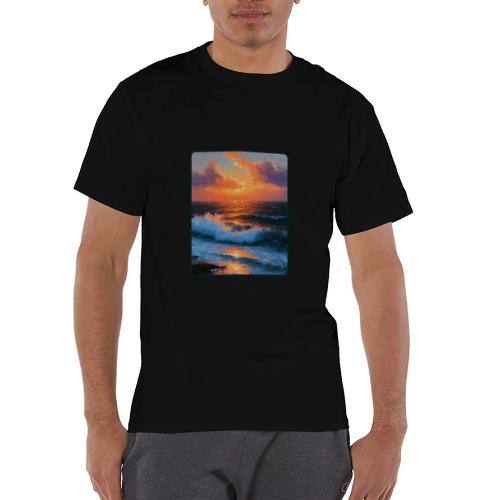 Sunset Storm Waves Oil Painting - Champion Unisex T-Shirt