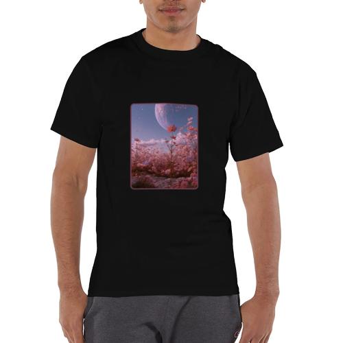 Cosmic Moon & Cosmos Flowers Art - Champion Unisex T-Shirt