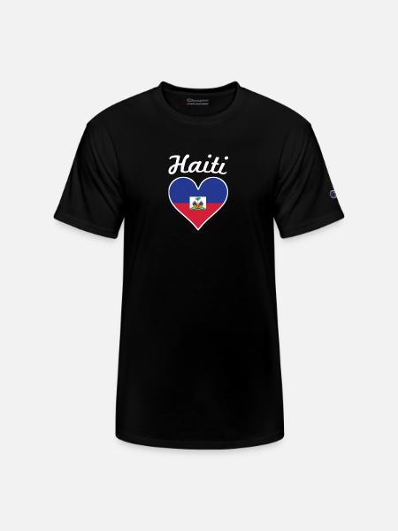 Haiti Flag Heart - Champion Unisex T-Shirt - black