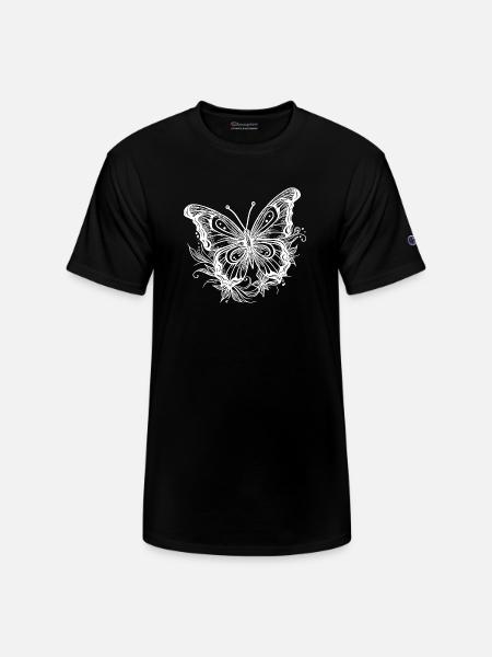 Flower Tattoo Style Butterfly - Champion Unisex T-Shirt - black