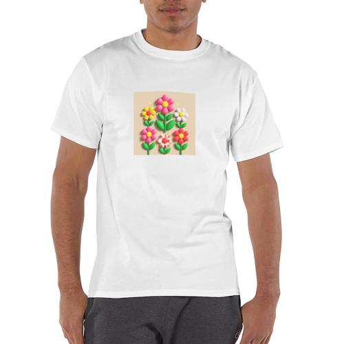3D Flowers and Butterflies in Amber, Floral Design - Champion Unisex T-Shirt