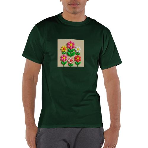 3D Flowers and Butterflies in Amber, Floral Design - Champion Unisex T-Shirt