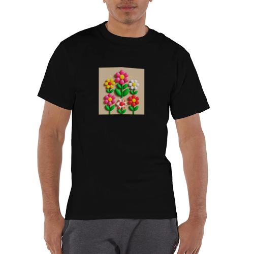 3D Flowers and Butterflies in Amber, Floral Design - Champion Unisex T-Shirt