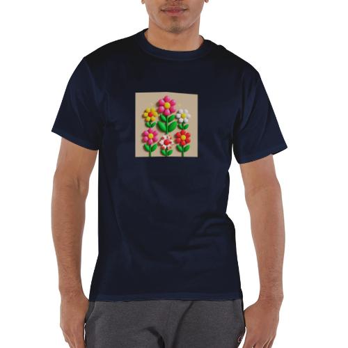 3D Flowers and Butterflies in Amber, Floral Design - Champion Unisex T-Shirt