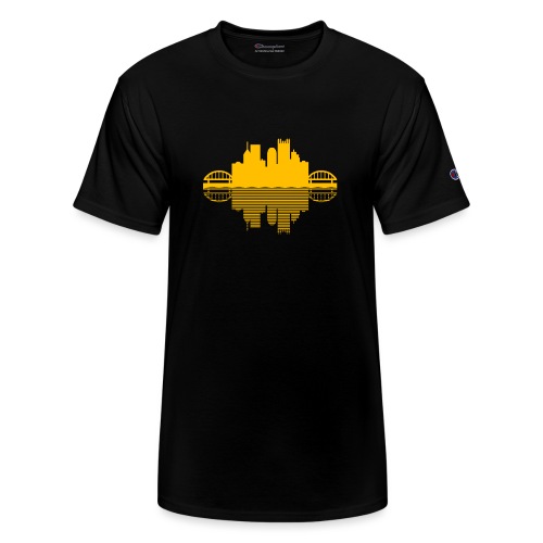 Pittsburgh Skyline Reflection (Gold) - Champion Unisex T-Shirt