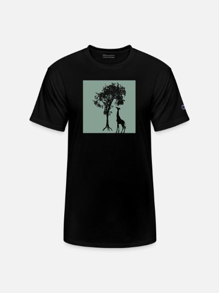 Giraffe Tree Silhouette Nature - Champion Unisex T-Shirt - black