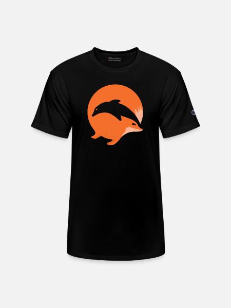Fox or Dolphin in this fun optical illusion - Champion Unisex T-Shirt - black