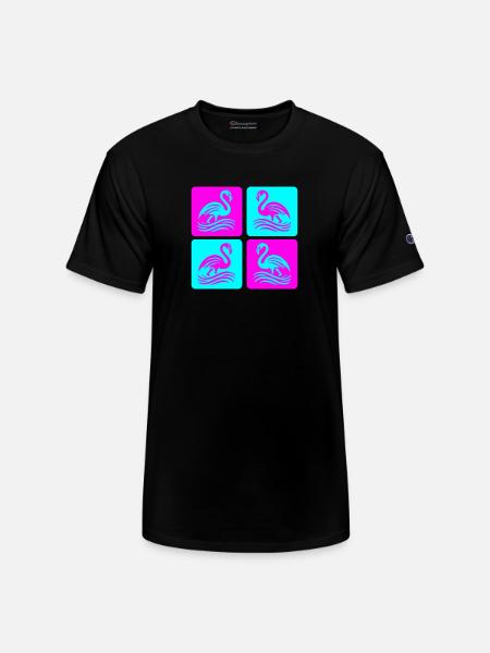 Flamingo Waves Pop Art - Champion Unisex T-Shirt - black