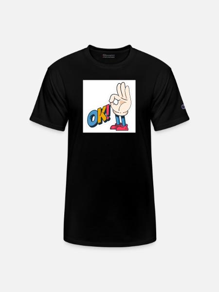 Hand Gesture OK with Bold Text - Champion Unisex T-Shirt - black