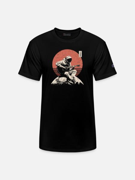 Astronaut Guitar on Lunar Sunset - Champion Unisex T-Shirt - black