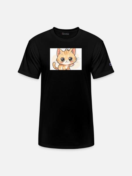 Waving Kawaii Orange Tabby - Champion Unisex T-Shirt - black