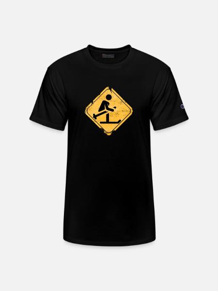 Snowboard Jump Hazard Sign - Champion Unisex T-Shirt - black