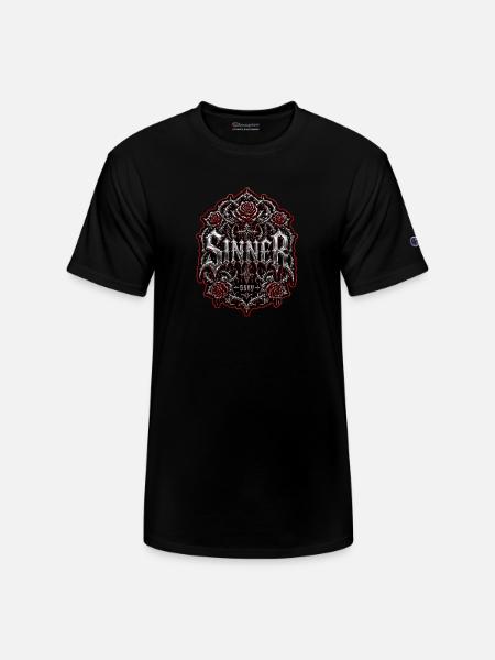 Sinner Gothic Chrome Streetwear Graphic - Champion Unisex T-Shirt - black