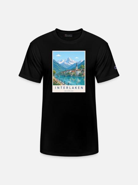 Interlaken Alpine Lakescape - Champion Unisex T-Shirt - black