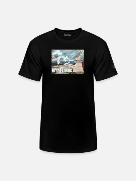 Great Lakes Lighthouse Poster - Champion Unisex T-Shirt - black