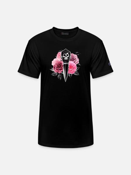 Roses and Skull Dagger - Champion Unisex T-Shirt - black