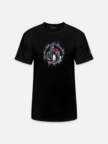Knight With Halftone Fire Background - Champion Unisex T-Shirt - black