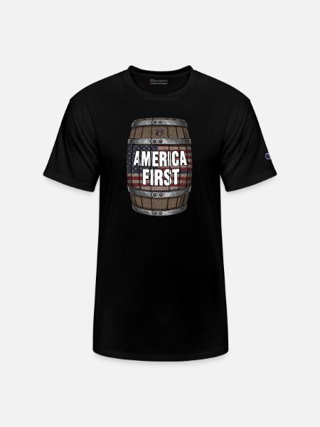 American Flag Wood Barrel - Champion Unisex T-Shirt - black