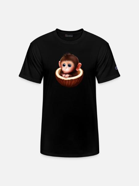 Monkey in a coconut - Champion Unisex T-Shirt - black