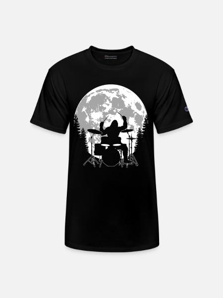 Bigfoot Drummer Moon - Champion Unisex T-Shirt - black