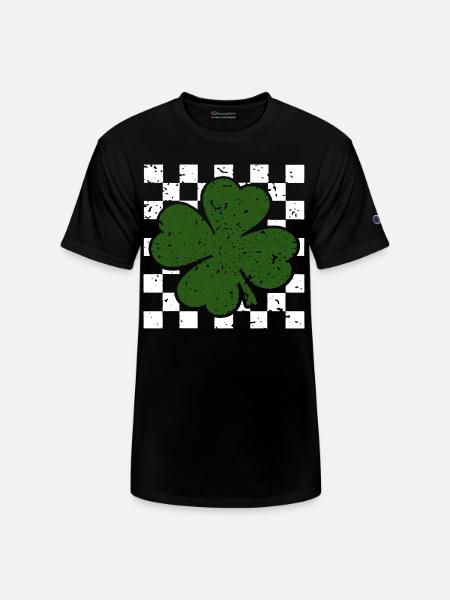 Emerald FourLeaf Clover on Checkerboard - Champion Unisex T-Shirt - black