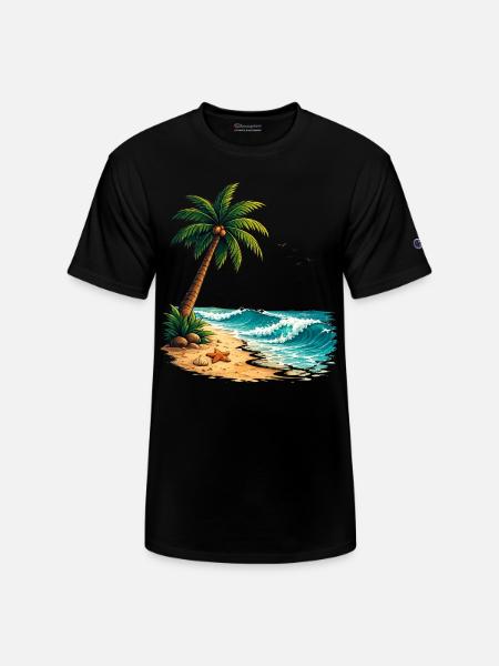 Tropical Palm Tree Beach Summer T-Shirt - Champion Unisex T-Shirt - black