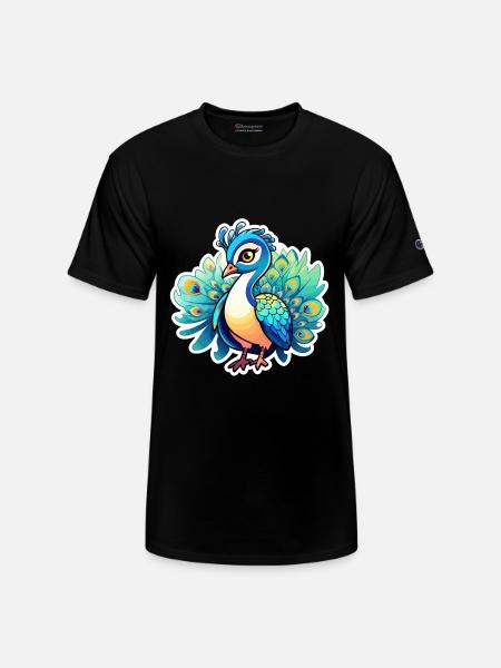 Peacock Bird Illustration - Champion Unisex T-Shirt - black