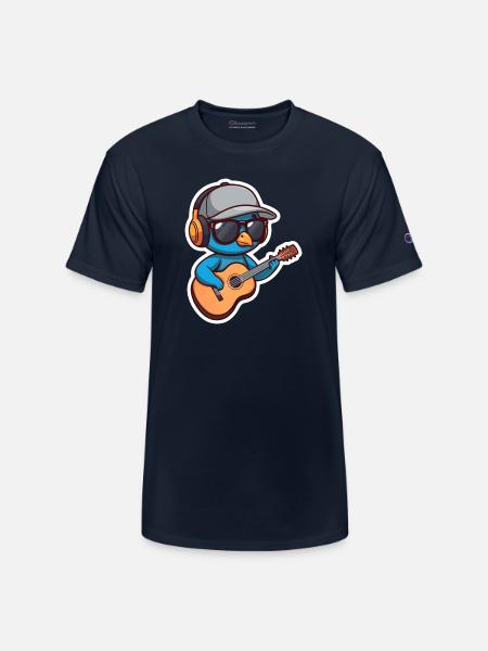 Cute Peacock Guitar Mascot Sticker - Champion Unisex T-Shirt - navy