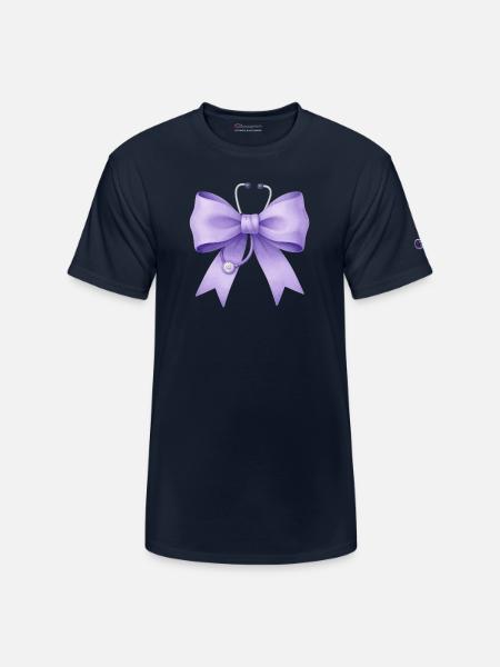 Purple Bow with Stethoscope - Champion Unisex T-Shirt - navy