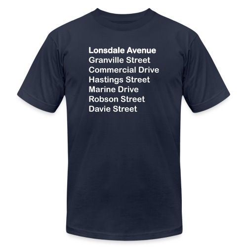 Street Names White Text - Unisex Jersey T-Shirt by Bella + Canvas