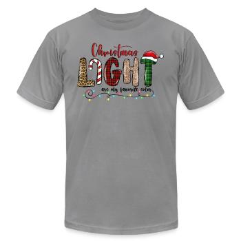 Christmas light shirts, Christmas t shirts - Unisex Jersey T-Shirt by Bella + Canvas - slate - Front - Jose (178cm)