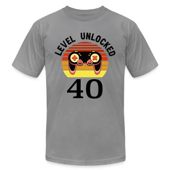 Level 40 Unlocked 40 Birthday 40 Years Old - Unisex Jersey T-Shirt by Bella + Canvas - slate - Front - Jose (178cm)