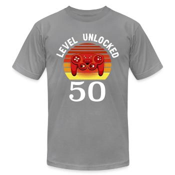 Niveau 50 Débloqué 50 Anniversaire 50 Ans - T-shirt unisexe Bella + Canvas - ardoise - Devant - Jose (178cm)
