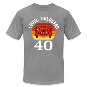 Level 40 Unlocked 40 Birthday 40 Years Old - Unisex Jersey T-Shirt by Bella + Canvas - slate - Front - Jose (178cm)