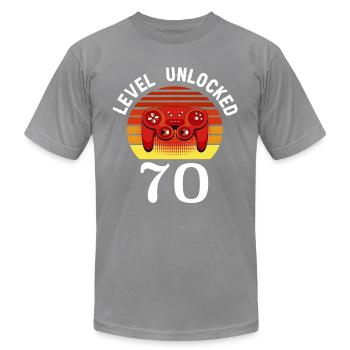 Level 70 Unlocked 70 Birthday 70 Years Old - Unisex Jersey T-Shirt by Bella + Canvas - slate - Front - Jose (178cm)