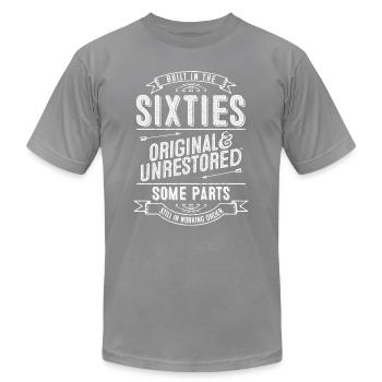 O U Craft Built In The Sixties - Unisex Jersey T-Shirt by Bella + Canvas - slate - Front - Jose (178cm)