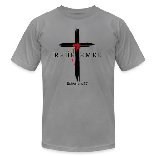 Redeemed by the blood of Jesus - Ephesians 1:7 - Unisex Jersey T-Shirt by Bella + Canvas
