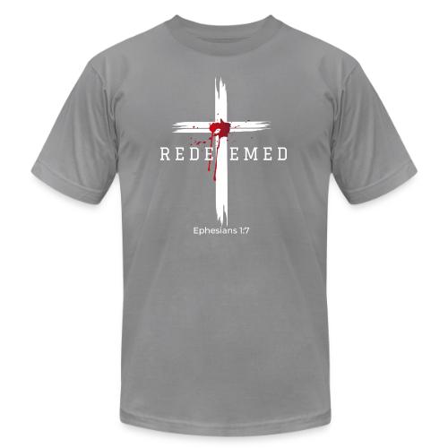 Redeemed by the blood of Jesus - Ephesians 1:7 - Unisex Jersey T-Shirt by Bella + Canvas