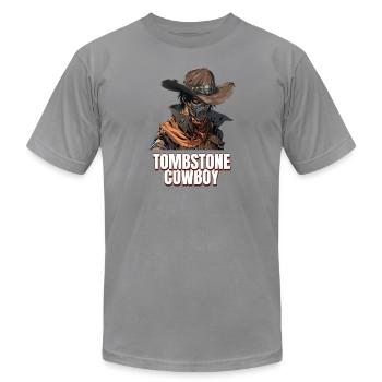 Halloween Tombstone cowboy - Unisex Jersey T-Shirt by Bella + Canvas - slate - Front - Jose (178cm)