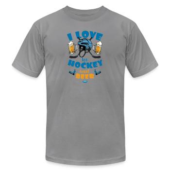 I love ice hockey and beer - Unisex Jersey T-Shirt by Bella + Canvas - slate - Front - Jose (178cm)