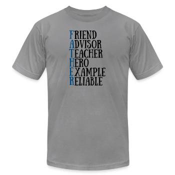 Father Acronym - Unisex Jersey T-Shirt by Bella + Canvas - slate - Front - Jose (178cm)