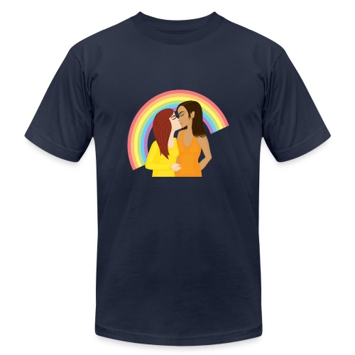 Girls kissing under the rainbow - Unisex Jersey T-Shirt by Bella + Canvas
