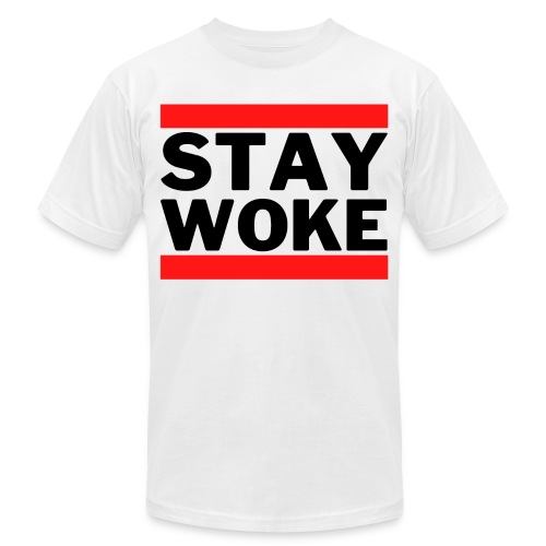 STAY WOKE (Black text between Red bars) - Unisex Jersey T-Shirt by Bella + Canvas
