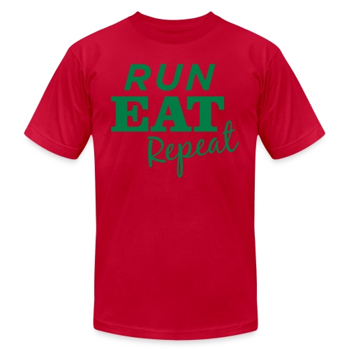 Run Eat Repeat buttons medium - Unisex Jersey T-Shirt by Bella + Canvas